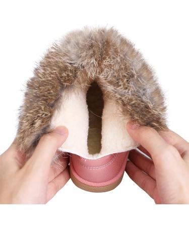 MINBEI Baby Girls Soft Leather Winter Snow Boots Waterproof - Toddler Girls Pink White Rose Gold Brown 11 UK Child S411 - Buy Online on GoSupps.com