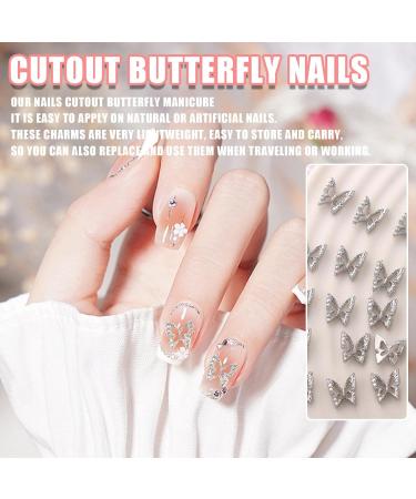 100PCS Hollow Metal Butterfly Nail Charms for Women and Girls - Nail Art Supplies for DIY Manicure Designs (Silver) - Buy Online on GoSupps.com