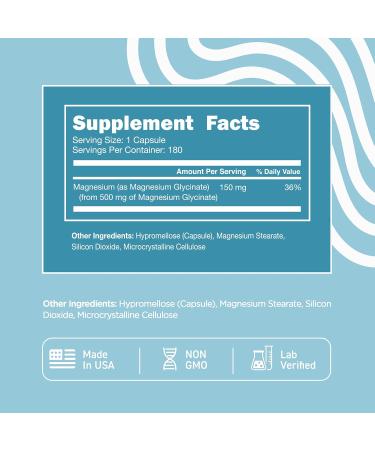 Vital Vitamins Magnesium Glycinate 500mg - High Absorption Formula - Promotes Relaxation Calmness & Restful Sleep - Pure Magnesium Supplement for Men & Women - 180 Capsules Vegan Non-GMO 180 Count (Pack of 1) - Buy Online on GoSupps.com