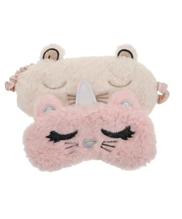 2 pi ces Masque de Sommeil Peluche pour Yeux Bandeau Doux et Cr atif pour Sieste Camping Rose et Blanc