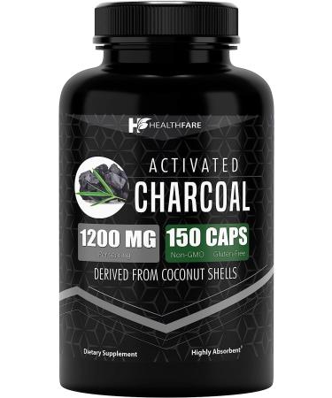 Healthfare Activated Charcoal Capsules 1200mg - 150 ct - Coconut Shell Derived, Highly Absorbent - Non-GMO - Made in USA - Buy Online on GoSupps.com