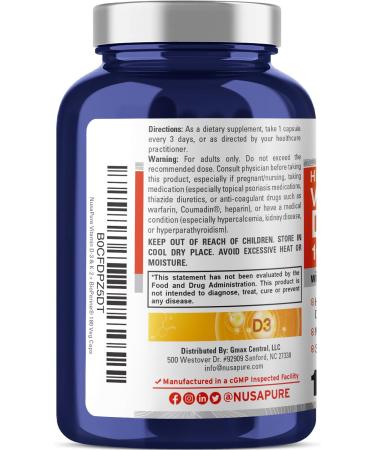 NusaPure Vitamin K2 (MK7) (200mcg) + Vitamin D3 (10000 IU) 180 Veg Caps - Bioperine Soyfree Non-GMO - Buy Online on GoSupps.com