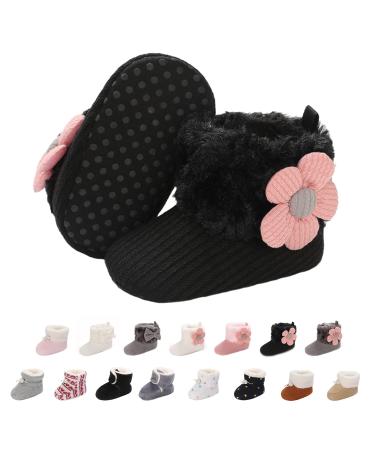 outfit spring Baby Winter Warm Fleece Bootie Newborn Non-Slip Soft Sole Winter Shoes Sock Shoes Cute Adjustable Crawling Shoes Prewalker Boots for Girls Boys Toddler 0-18 Months 12-18 Months E Black