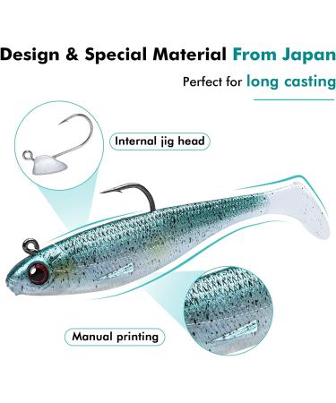 TRUSCEND Pre-Rigged Jig Head Soft Fishing Lures Paddle Tail Swimbaits for Bass Fishing Shad or Tadpole Lure with Spinner Premium Fishing Bait for Saltwater Freshwater Trout Crappie Fishing A-3.50.45oz - Buy Online on GoSupps.com