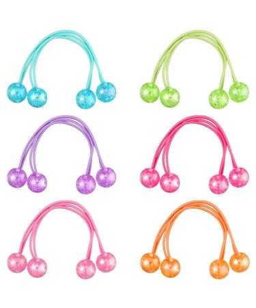 6 Pairs Ball Hair Ties Acrylic Butterfly Ponytail Holders for Girls Circle Elastic Bead Hair Ties Assorted Women Hair Balls Baby Girl Hair Ties with Balls Bubble Hair Bands Hair Accessories