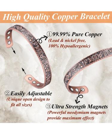 Cigmag 6X Lymphatic Drainage Copper Bracelet for Women - Ultra Strength Magnet, Adjustable Cuff Bangle - Butterfly Flower Pattern - Buy Online on GoSupps.com