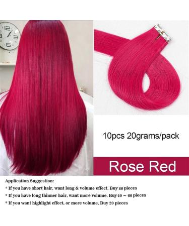XXAD553TY Tape in Human Hair Extensions Colorful Tape Adding Highlights Mini Tape in Extensions Double-Side Adhesive(Rose Red 12inch 30cm) 12inch 30cm Rose Red - Buy Online on GoSupps.com