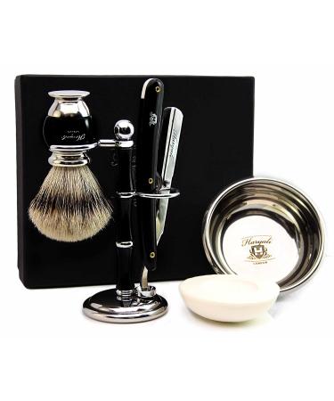 100% Hand Made Shaving Set for Men's.Ideal Gift This Christmas.Set Includes Pure Sliver Tip Badger Hair Brush 3 Razors to Choose Shaving Bowl with Soap and Brush Holder. (Shavette Razor)