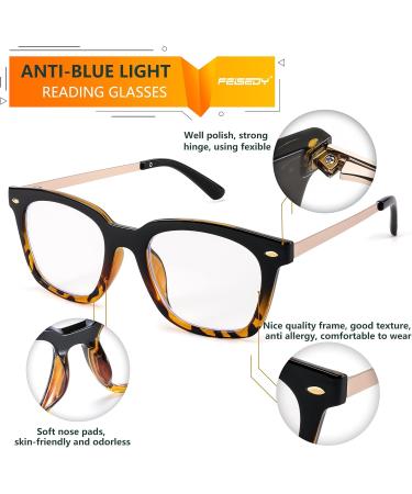 FEISEDY Blue Light Blocking Reading Glasses - Oversized Square Design for Men & Women B4096 Black & Leopard 1.5x Magnification - Buy Online on GoSupps.com