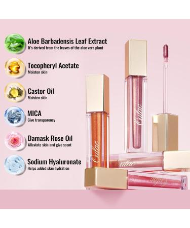 Oulac Lip Gloss - 3D Shiny Liquid Lipstick with Rose Damascena Extract | Moisturizing Glitter Lip Care for Dry Lips - Cool Pink (C06) - 4.5ml - Buy Online on GoSupps.com
