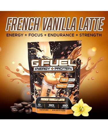 G Fuel Protein + Energy Drink Powder, Pre Workout Caffeine Mix for Gaming, Sugar Free Focus Amino, Vitamin + Antioxidants, 19oz (French Vanilla Latte, 20 Servings) - Buy Online on GoSupps.com
