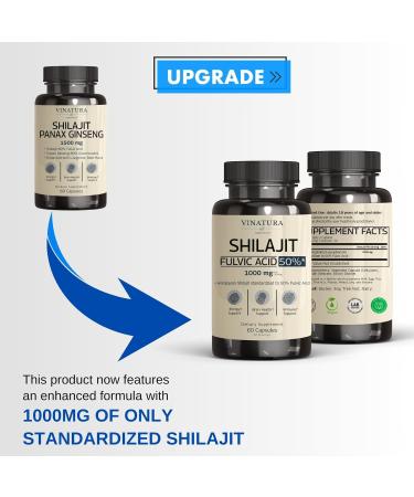 VINATURA Shilajit & Panax Ginseng Supplement - 1500mg Fulvic Acid & Ginsenosides for Immune Support & Brain Boost - Buy Online on GoSupps.com