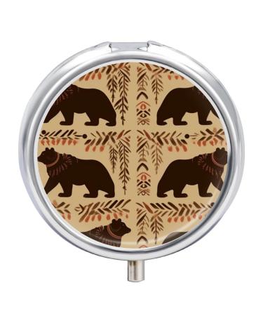 Pill Box Pill Case 3 Compartment Travel Pill Box Bear Printing Small Pill Box Portable Medicine Pill Case Pill Organizer for Purse & Pocket for Travel Handbag (Round)
