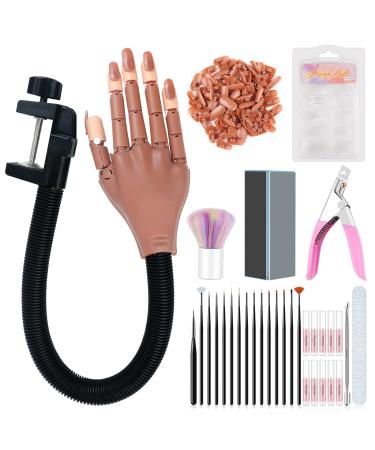 Saviland Practice Hand for Acrylic Nails, Flexible Moveable Fake Manicure Trainng Hand Nail Kit for Beginners with Nail Tips, Nail Glue, Nail Clipper, Nail Art Brushes, Nail Files, Home DIY Nail Practice Hand