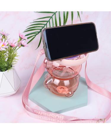 Kawaii Bear Straw Bottle - Large Capacity Portable Water Bottle with Strap and Straw - Pink Bear Shape for Outdoor Activities - Buy Online on GoSupps.com