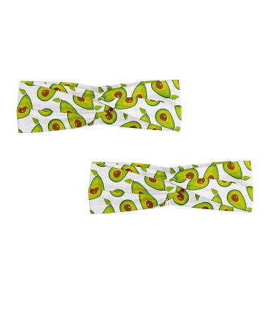 Lunarable Avocado Headband Set of 2 - Sliced Healthy Fruits Pattern Hair Bands for Women - M-L Lime Green White Brown - Buy Online on GoSupps.com