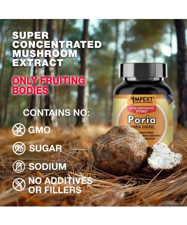 AMPEXT Poria Cocos Mushroom Extract - Premium Quality, Only Fruiting Bodies Extract, Antioxidant, Kidney Support, Calmness & Good Mood, Cardiovascular Boost, 90 Veg Caps. - Buy Online on GoSupps.com