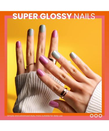 Teenitor Short Press On Nails - 12 Packs Glossy Square Fake Nails for Women with Adhesive Tabs and Nail Files - Buy Online on GoSupps.com