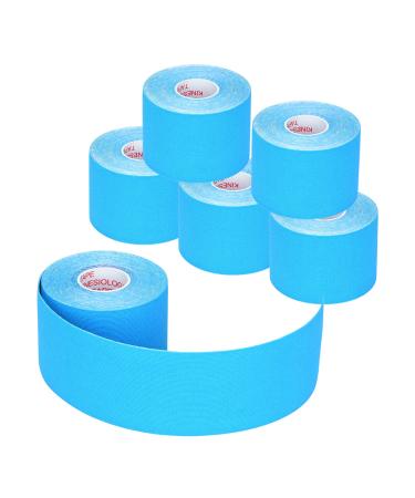 Kinesiology Tape - 6 Rolls Set Lychee Elastic Therapeutic Sports Tape for Shoulder Knee Elbow Pain Relief Latex Free Water Resistant Breathable 2" x 16.4 feet Per Roll (Light Blue)