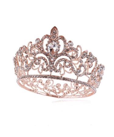 Crown Cake Topper Crystal Quinceanera Crown Princess Tiara for Women and Girls Decoration for Wedding Birthday Baby Shower Bride Hair accessories (Rose Gold)