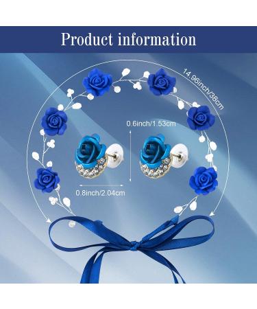 OIIKI Crystal Navy Blue Flower Crown Bridal Headband with Earring - Wedding Hairpiece for Women and Girls - Buy Online on GoSupps.com