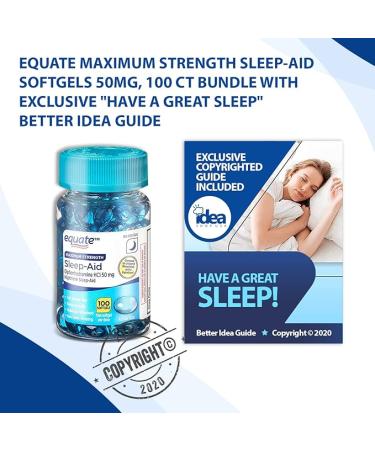 Equate Maximum Strength Sleep-Aid Softgels 50mg, 100 Ct Bundle with Exclusive Have a Great Sleep - Better Idea Guide (2 Items) - Buy Online on GoSupps.com