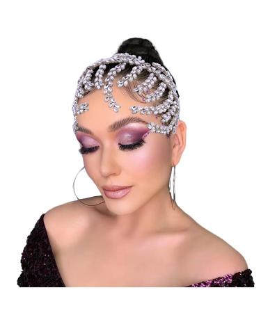 Silver Rhinestone Wedding Tiara Headpiece Forehead Tiara Jewelry Head Chain  Crystal Headpiece Bridal Hair Accessories for Bride Women HP373