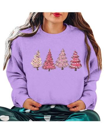 Yihaojia Women Plus Sized Graphic Christmas Shirts Long Sleeve Round Neck Pullover Sweatshirt Xmas Holiday Shirt Blouse Purple#3 Medium