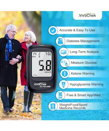 VivaChek Diabete Testing Kit: Blood Glucose Monitor with 50 Test Strips & 50 Lancets - Free APP for Diabete Management & Ketone Warning - NHS Approved - ECO Plus - mmol/L - Buy Online on GoSupps.com