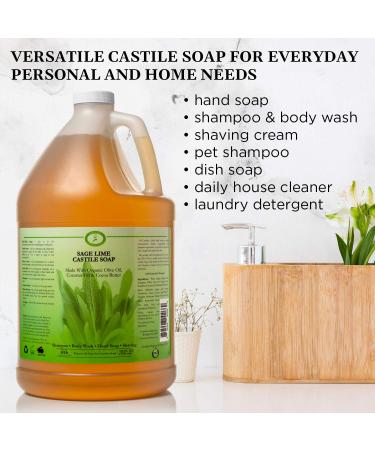 Carolina Sage Lime Castile Soap 1 Gallon - Organic Body Wash with Skin-Softening Olive Oil - Vegan and Pure Castile Soap Liquid - Buy Online on GoSupps.com