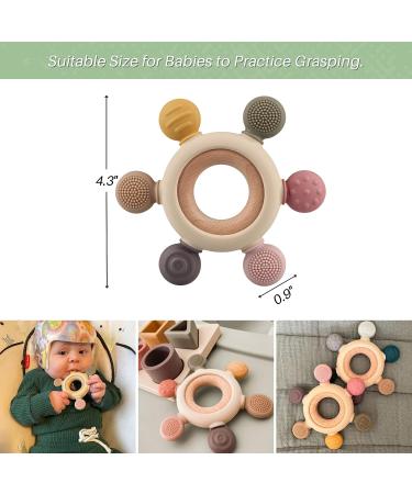 Organic Wooden & Silicone Baby Teething Toy Rings - Khaki (3+ Months) - Buy Online on GoSupps.com