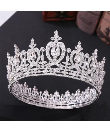 SH Crystal Queen Crown for Women Rhinestone Wedding Crown Princess Birthday Tiara Full Round Hair Accessories for Pageants Halloween Prom Silver