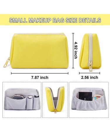 Small Waterproof PU Leather Makeup Bag for Purse - Yellow Cosmetic Pouch with Zipper for Women and Girls - Buy Online on GoSupps.com