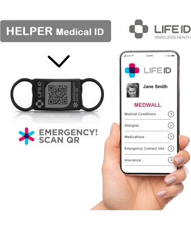 LIFE ID Helper Medical ID | Editable Silicone Tag | 3 x 0.5 inches | Fits Any Watch Band | Black Stainless Face - Buy Online on GoSupps.com