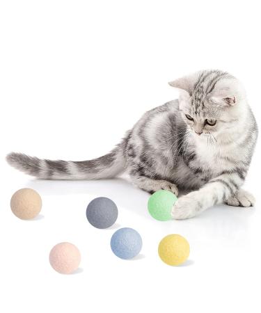 FURJOY Cat Wool Ball Toys 6 Pack Colorful Cat Toy Balls for Small Pets Fetch and Play - Eco Friendly Quiet Wool Ball Cat Toy for Cats and Kittens 4cm - Golf Ball Size