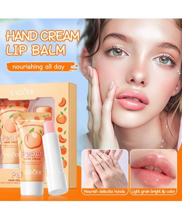 Hand Cream & Lip Balm Set Natural Hand Lotion & Lip Skin Care Peach Scent Daily Moisturizer for Dry Hands Chapped Lips  - Buy Online on GoSupps.com