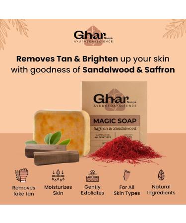Sandalwood & Saffron Magic Soaps - Handmade Paraben Free Skin Lightening Soap for Glowing Skin | Chandan & Kesar Bath Soap for Men & Women (3.53 oz - Buy Online on GoSupps.com