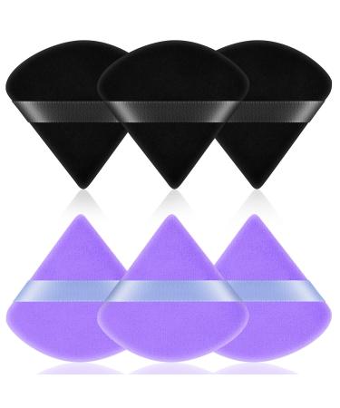 Auauy 6 PCs triangle makeup powder quack face sponge powder puff washable reusable makeup sponge wet dry make -up tool for loose powder or foundation rouge (3schwarz + 3Violett) 3 black + 3 violet