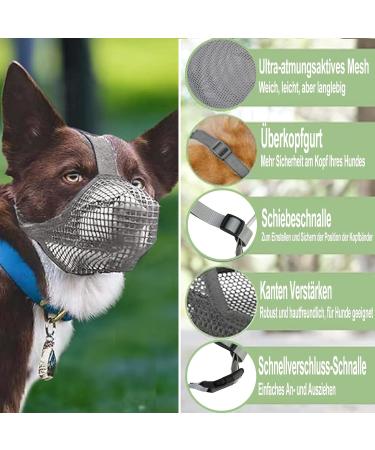 Breathable Mesh Dog Muzzle - Adjustable for Small Medium & Large Dogs | Prevents Biting Chewing & Barking - Gray (M) - Buy Online on GoSupps.com