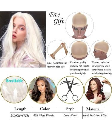 Natural Hairline White Blonde Lace Front Wigs - Body Wave Synthetic Hair for Drag Queens & Cosplay - 26 Pastel Wedding Wigs for Women - Buy Online on GoSupps.com