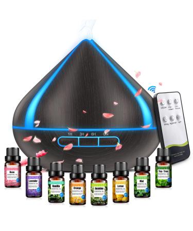 500ml Essential Oil Diffusers With 8 Essential Oils Set Aromatherapy Diffusers With Remote Control 4 Timer Auto-Waterless Shut-Off For Bedroom Large Room Black