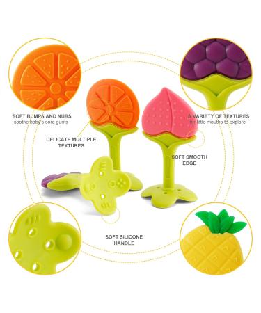NASHRIO Baby Teething Toys Pack of 5 - BPA Free Silicone Teethers for Newborns - Natural, Organic, and Freezer Safe - Perfect Baby Shower Gift - Buy Online on GoSupps.com