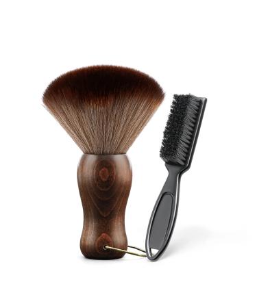 Barber Neck Duster Brush Wood Handle with Hook for Hair Cutting (Neck brush+Black brush)