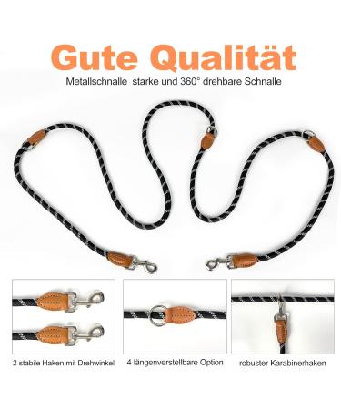 TRHIMLSBRAD Adjustable Dog Leash - 3m x 14mm for Large & Medium Dogs | Multifunctional Robust Double-Leash in Black - Buy Online on GoSupps.com