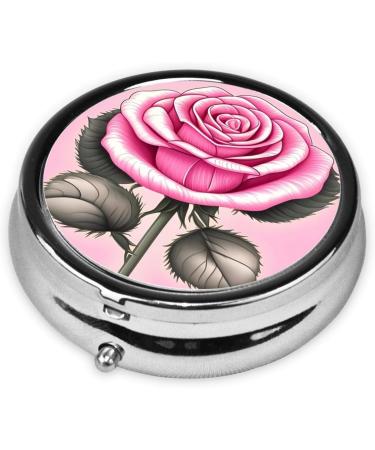 Beautiful Pink Roses Round Pill Box | 3 Compartment Portable Travel Organizer - Buy Online on GoSupps.com