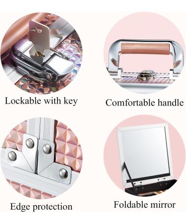 Joligrace Shiny Gold Makeup Box Train Case with Mirror and Lock - Portable Cosmetic Organizer for Women on the Go - Buy Online on GoSupps.com