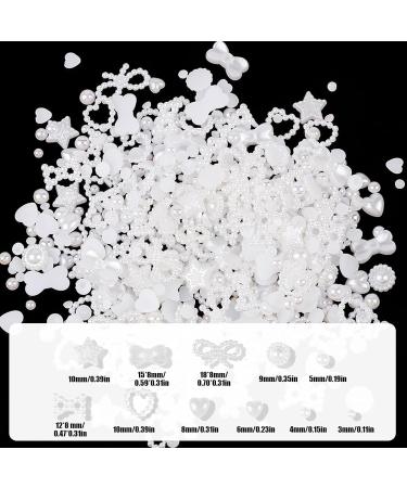 3D Pearl Nail Charms 500 Pcs - Love Heart Star Bow Nail Art Decorations for DIY Nail Design & Jewellery Making - Mixed-White - Buy Online on GoSupps.com