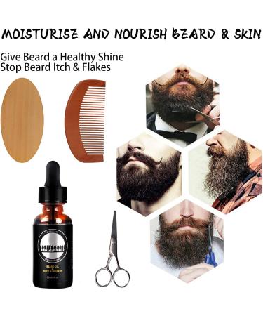Beard Growth Kit 5-in-1 Grooming Set for Men - Includes Oil, Balm, Comb, Scissors, and Brush - Beard Care & Shaving Essentials - Christmas Gifts for Men - Buy Online on GoSupps.com