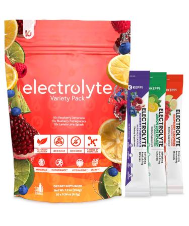 KEPPI Keto Electrolytes Powder - No Sugar or Carbs - Advanced Hydration Raspberry Lemonade Electrolyte Supplement, Boost Energy Without Sugar Variety Pack 0.24 Ounce (Pack of 30)