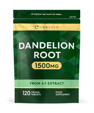 Dandelion Tablets 1500mg | High Strength Dandelion Root Extract | Liver & Digestion Support | 120 Vegan Tablets | by Carlyle